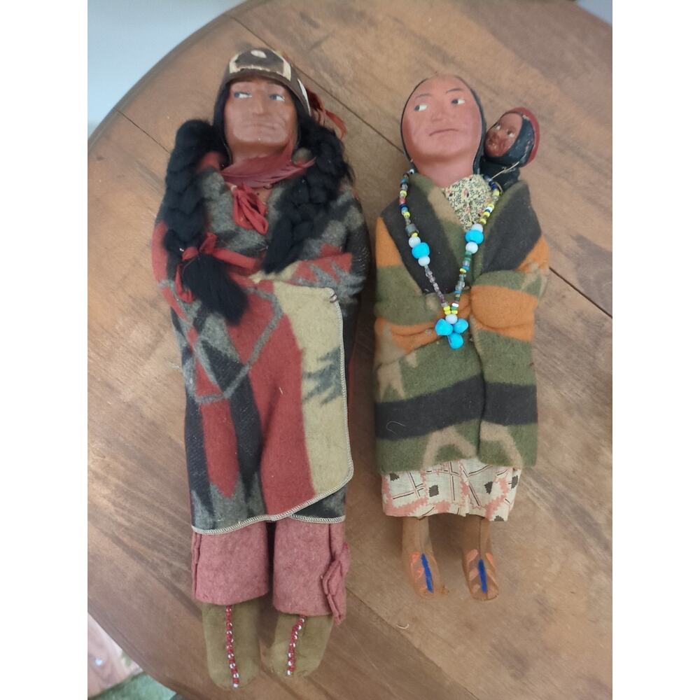 Vintage Pair Of Skookum Dolls Native American Family